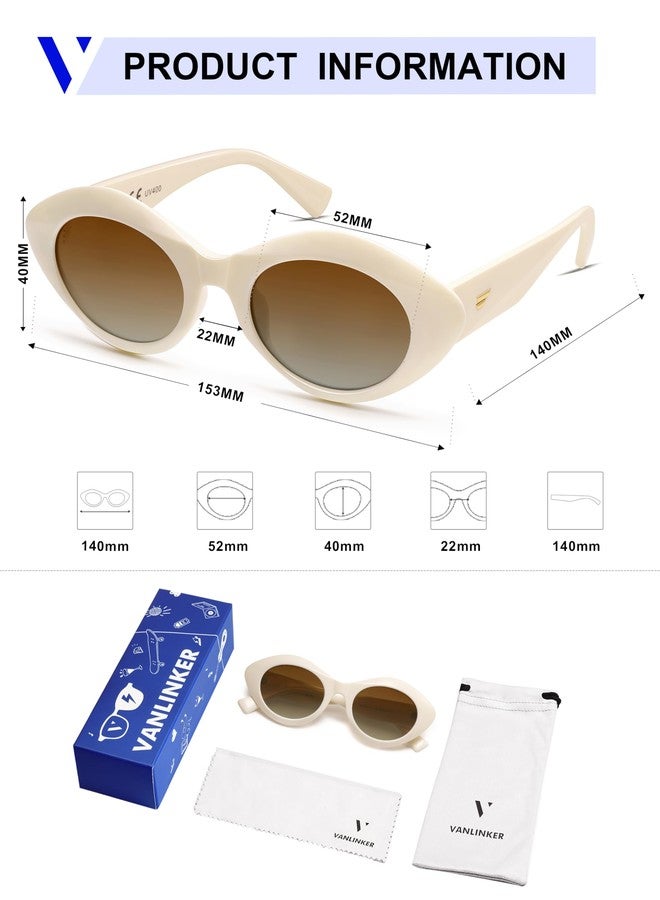 VANLINKER Polarized Trendy Thick Oval Round Sunglasses for Women Retro Shades VL9825, White/Beige - Image 5