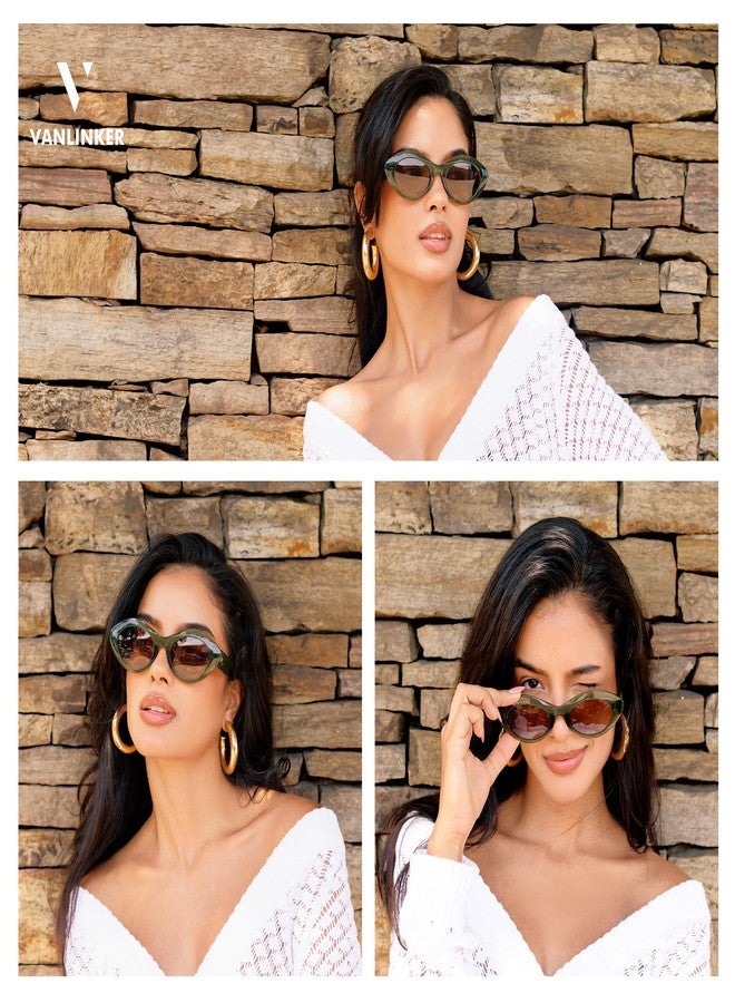 VANLINKER Polarized Trendy Thick Oval Round Sunglasses for Women Retro Shades VL9825, White/Beige - Image 3