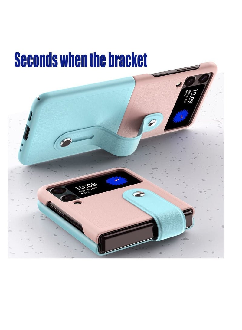 KASTWAVE Mobile Phone Protective Case, KASTWAVE for Z Flip 3 5G 2021 with Hand Strap Cover PU Leather Compatible with Fit for Samsung Galaxy Z Flip 3 5G Case Wristband Plastic PC (Pink Blue) - Image 4