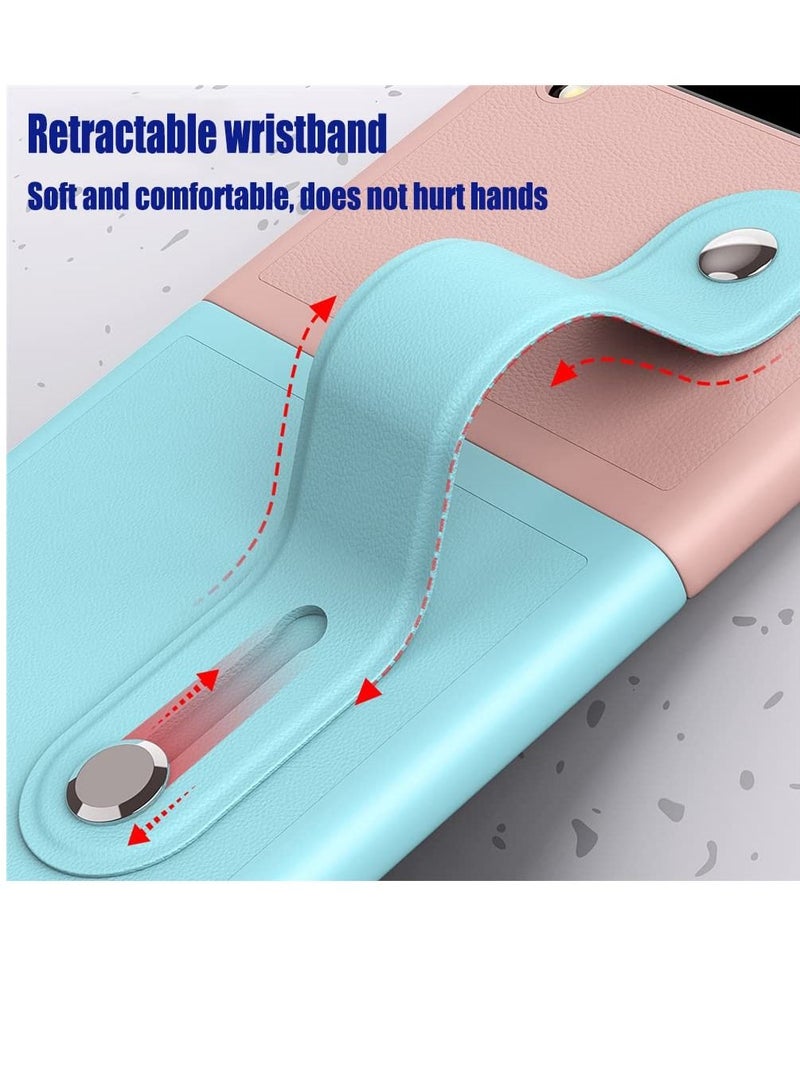 KASTWAVE Mobile Phone Protective Case, KASTWAVE for Z Flip 3 5G 2021 with Hand Strap Cover PU Leather Compatible with Fit for Samsung Galaxy Z Flip 3 5G Case Wristband Plastic PC (Pink Blue) - Image 2