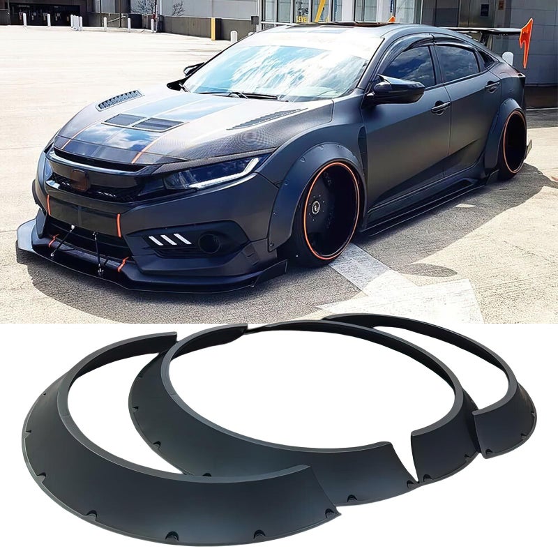 DREAMOTOR 4PCS Universal Fender Flares Wide Body Kit Flexible Fender Flares Wheel Body Kit for Cars Compatible with Dodge Charger Challenger Honda Civic Accord Toyota Corolla Camry VW Audi Acura TSX