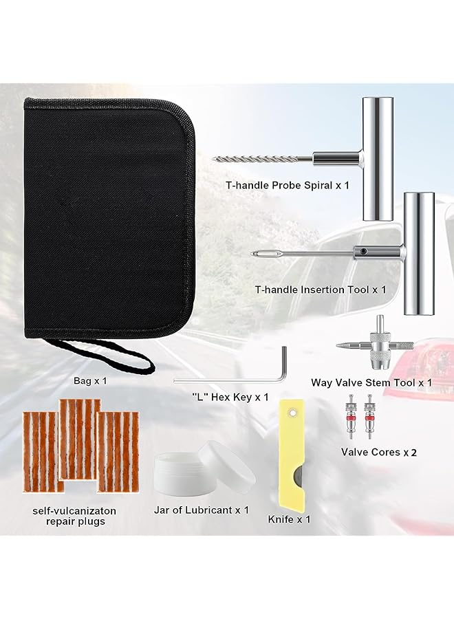 طقم إصلاح الإطارات، طقم إصلاح ثقوب الإطارات لإصلاح ثقب الإطار المسطح، أداة سدادة الإطارات للسيارة والدراجة النارية والدراجات الرباعية والجيب والشاحنات - 24 قطعة - Image 2