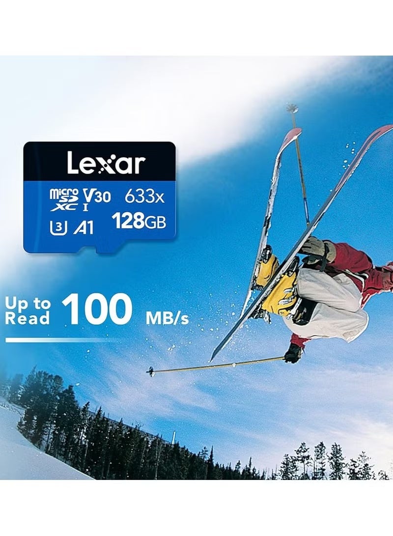 بطاقة ذاكرة Micro SD Lexar 633x، سعة 128 جيجابايت، مناسبة للهواتف الذكية/الأجهزة اللوحية/الكاميرات، بسرعة قراءة تبلغ 100 ميجابايت/ثانية - Image 2