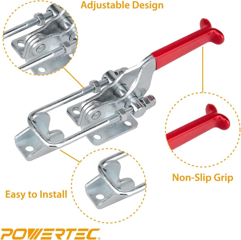 POWERTEC 2PK Toggle Clamp, 2000 lbs Holding Capacity, 40341 Adjustable U Bolt Latch w/Antislip Hand Grip for Woodworking Jigs & Fixtures, Smoker, Tire Carrier, Tool Box, Cabinet, Truck (20306-P2) - Image 4