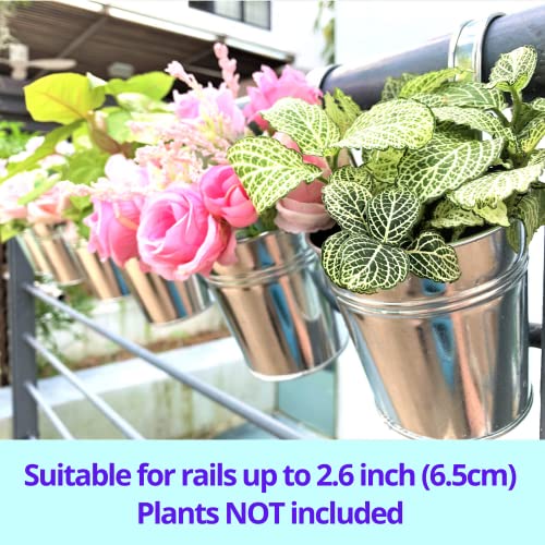 LáLáGreen LaLaGreen Fence Planters for Outdoor Plants (10 Pack, 6 Inch) Railing Planter Metal Herb Garden Pots Outdoor, Hanging Silver Flower Buckets for Outside Wall Deck Patio Balcony Rail Farmhouse Rustic - Image 4