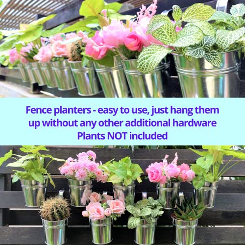 LáLáGreen LaLaGreen Fence Planters for Outdoor Plants (10 Pack, 6 Inch) Railing Planter Metal Herb Garden Pots Outdoor, Hanging Silver Flower Buckets for Outside Wall Deck Patio Balcony Rail Farmhouse Rustic - Image 5