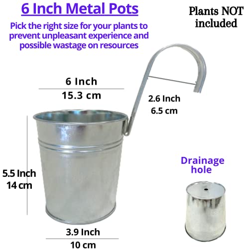 LáLáGreen LaLaGreen Fence Planters for Outdoor Plants (10 Pack, 6 Inch) Railing Planter Metal Herb Garden Pots Outdoor, Hanging Silver Flower Buckets for Outside Wall Deck Patio Balcony Rail Farmhouse Rustic - Image 2