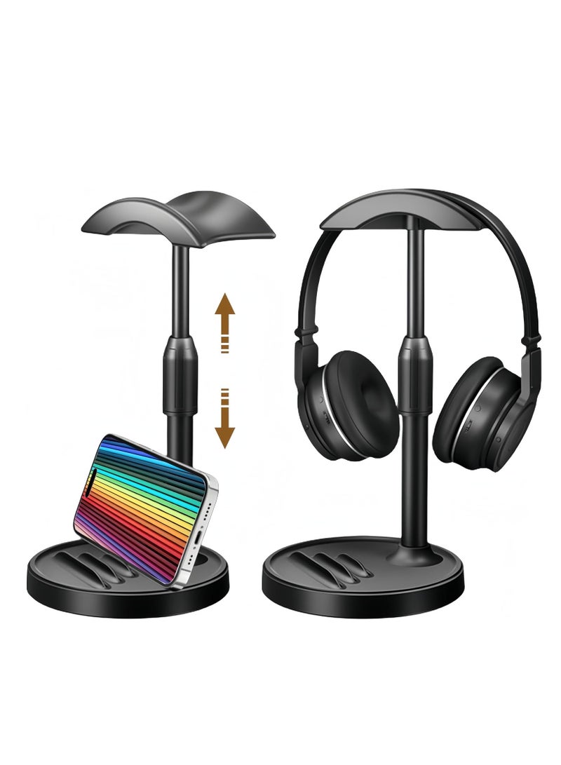 KASTWAVE 1 PACK 2 in 1 Headphone Stand for Desk, Gaming Headset Stand, PC Gaming Headset Holder, Earphone Stand with Smartphone stand, Headrest ABS Solid Base for All Headphones with Aluminum Supporting Bar - Image 1