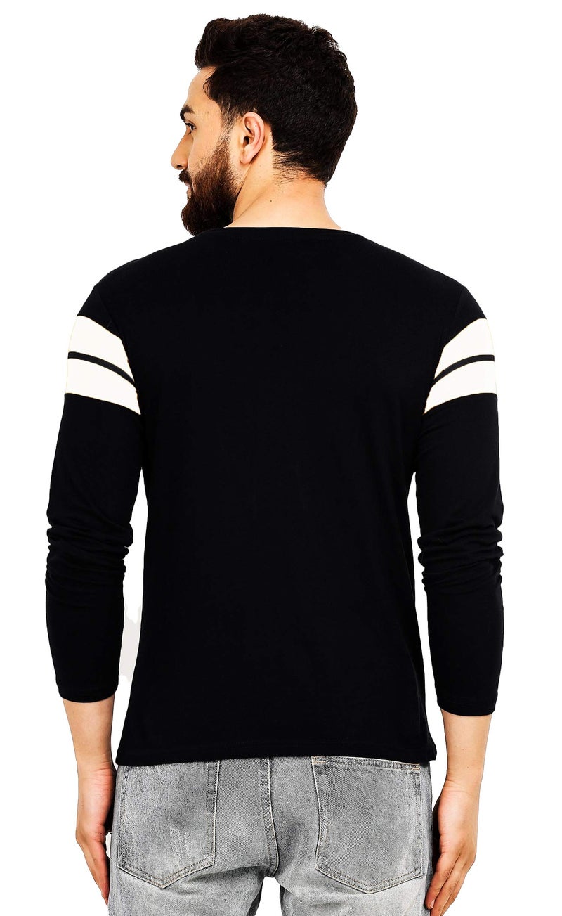 LEOTUDE Men's Cottonblend Full Sleeve Regular Fit T Shirt Sweater (18_NYV_P_Black_L) - Image 3