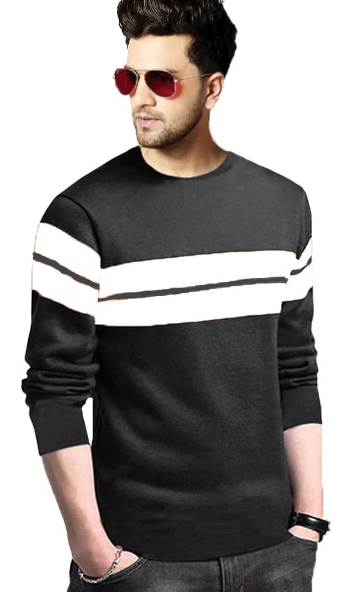 LEOTUDE Men's Cottonblend Full Sleeve Regular Fit T Shirt Sweater (18_NYV_P_Black_L) - Image 2
