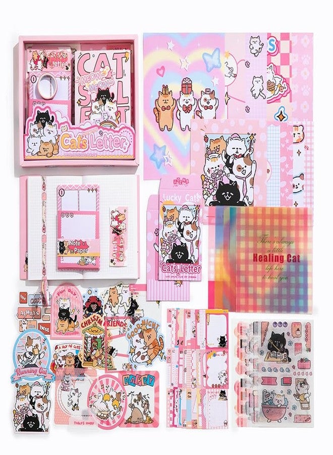 PRSTINCOL Pink Cute Cat Scrapbooking Kit,Kawaii Stationery Scrapbook Supplies Kit with Cat and Dessert Theme for Junk Journal, Bullet A6 Grid Notebook for Adult DIY Gift kit(14+) - Image 1
