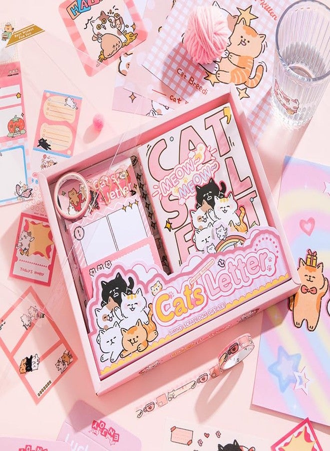 PRSTINCOL Pink Cute Cat Scrapbooking Kit,Kawaii Stationery Scrapbook Supplies Kit with Cat and Dessert Theme for Junk Journal, Bullet A6 Grid Notebook for Adult DIY Gift kit(14+) - Image 2
