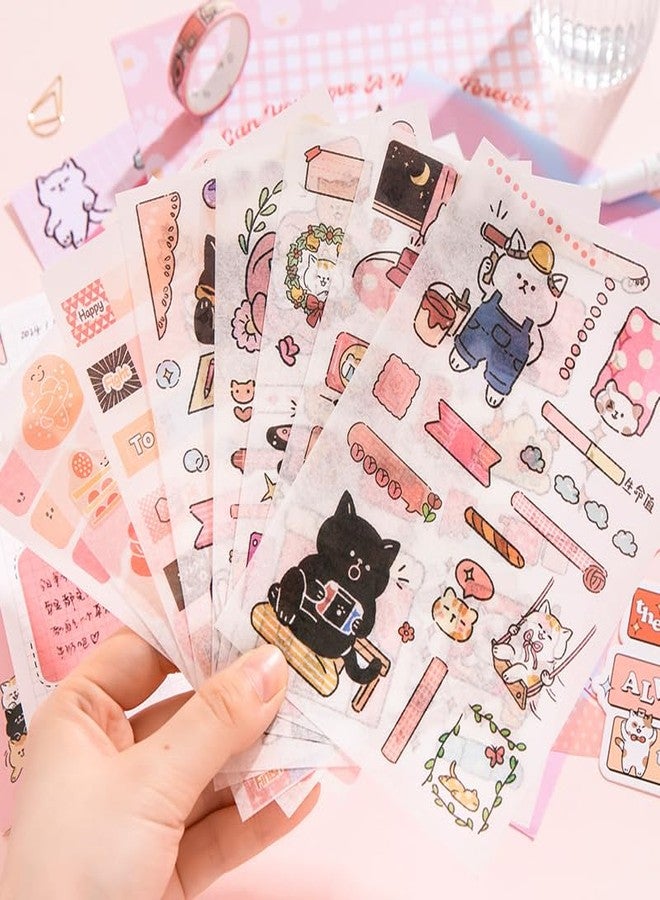 PRSTINCOL Pink Cute Cat Scrapbooking Kit,Kawaii Stationery Scrapbook Supplies Kit with Cat and Dessert Theme for Junk Journal, Bullet A6 Grid Notebook for Adult DIY Gift kit(14+) - Image 5