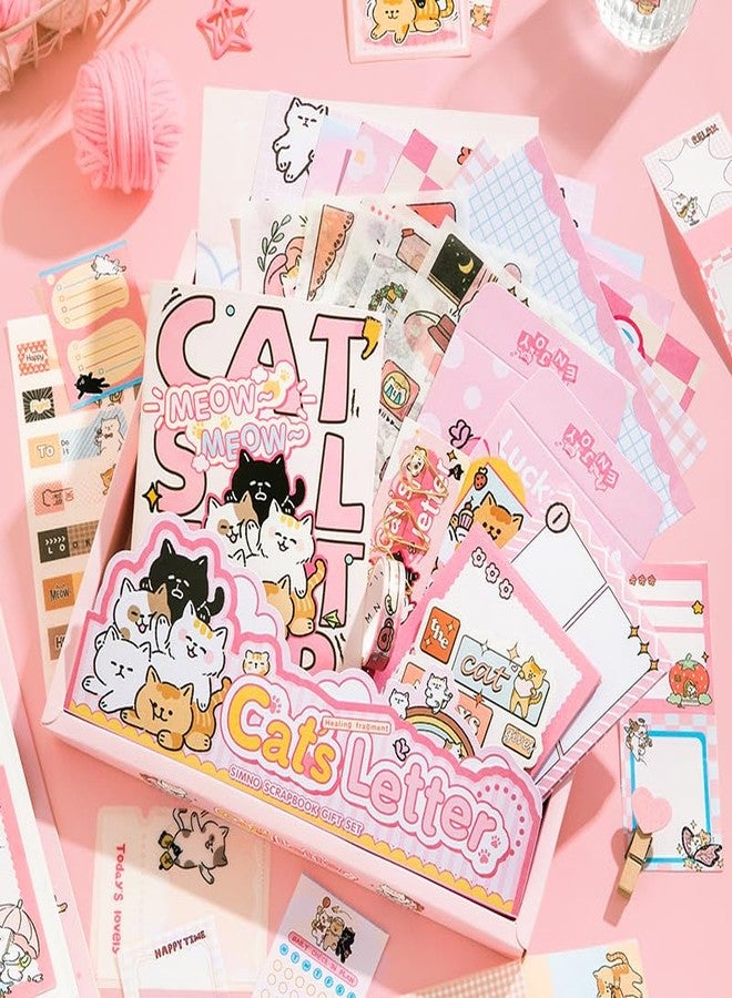 PRSTINCOL Pink Cute Cat Scrapbooking Kit,Kawaii Stationery Scrapbook Supplies Kit with Cat and Dessert Theme for Junk Journal, Bullet A6 Grid Notebook for Adult DIY Gift kit(14+) - Image 3