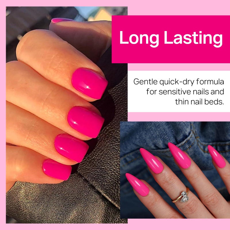 MIZHSE Quick Dry Nail Polish, Hot Pink Nail Polish Non Gel Air Drying Fast, 15ml Glossy Finish Regular Rose Red Nail Lacquer Full Coverage Nail Art Manicure DIY Home - Image 5