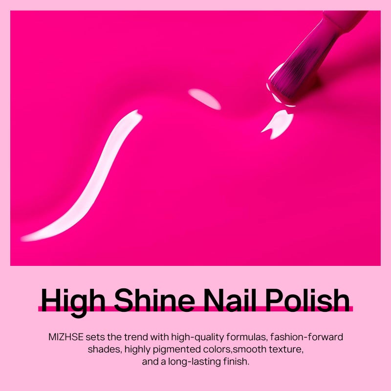 MIZHSE Quick Dry Nail Polish, Hot Pink Nail Polish Non Gel Air Drying Fast, 15ml Glossy Finish Regular Rose Red Nail Lacquer Full Coverage Nail Art Manicure DIY Home - Image 2