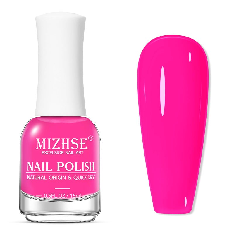 MIZHSE Quick Dry Nail Polish, Hot Pink Nail Polish Non Gel Air Drying Fast, 15ml Glossy Finish Regular Rose Red Nail Lacquer Full Coverage Nail Art Manicure DIY Home - Image 1