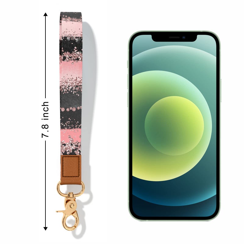 Hsxnam Wrist Lanyard Key Chain, Cute Wristlet Strap Keychain Holder for Women Keys Car Airpods ID Badges Phone, Black Pink - Image 2