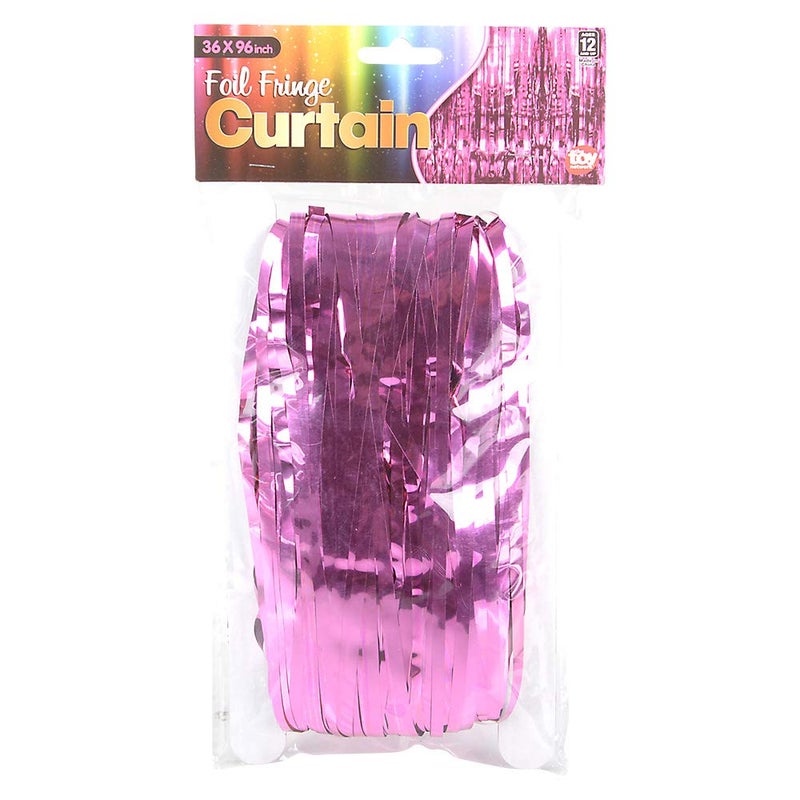 Rhode Island Novelty 3' x 8' (36" x 96") Pink Tinsel Foil Fringe Door Window Curtain Party Decoration - Image 2
