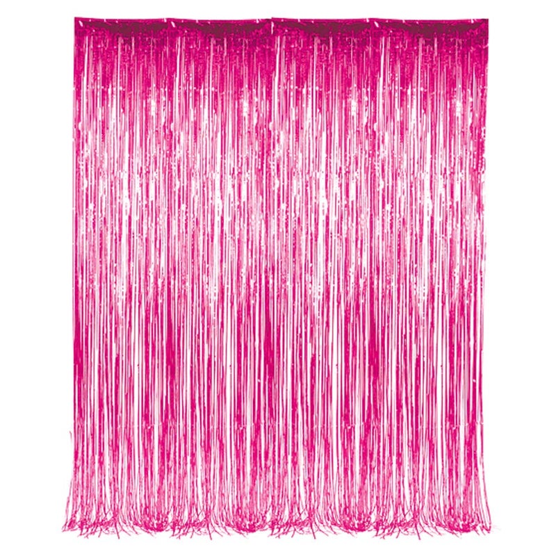 Rhode Island Novelty 3' x 8' (36" x 96") Pink Tinsel Foil Fringe Door Window Curtain Party Decoration - Image 1