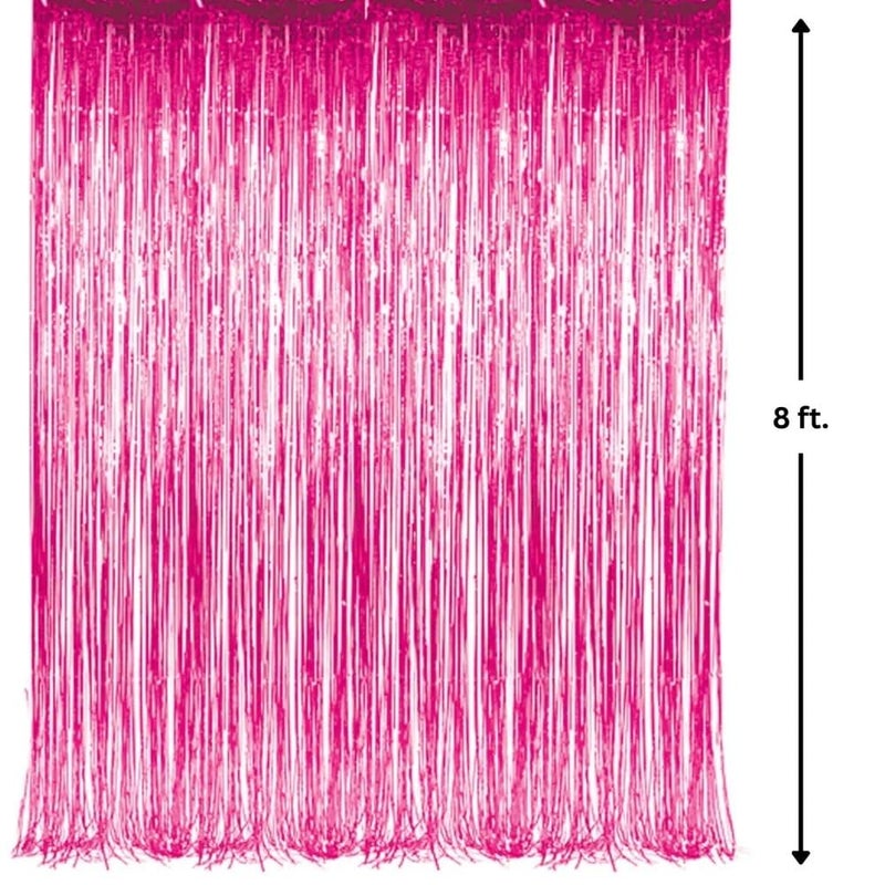 Rhode Island Novelty 3' x 8' (36" x 96") Pink Tinsel Foil Fringe Door Window Curtain Party Decoration - Image 3