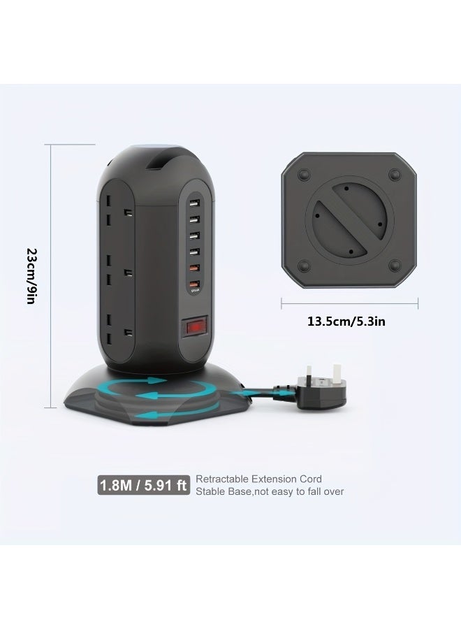 شريط طاقة 15 في 1 مع 9 منافذ تيار متردد، 6 منافذ USB-A، سلك تمديد 1.5 متر، تصميم دوار وحماية من الحمل الزائد - Image 3