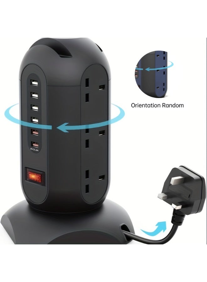 شريط طاقة 15 في 1 مع 9 منافذ تيار متردد، 6 منافذ USB-A، سلك تمديد 1.5 متر، تصميم دوار وحماية من الحمل الزائد - Image 1