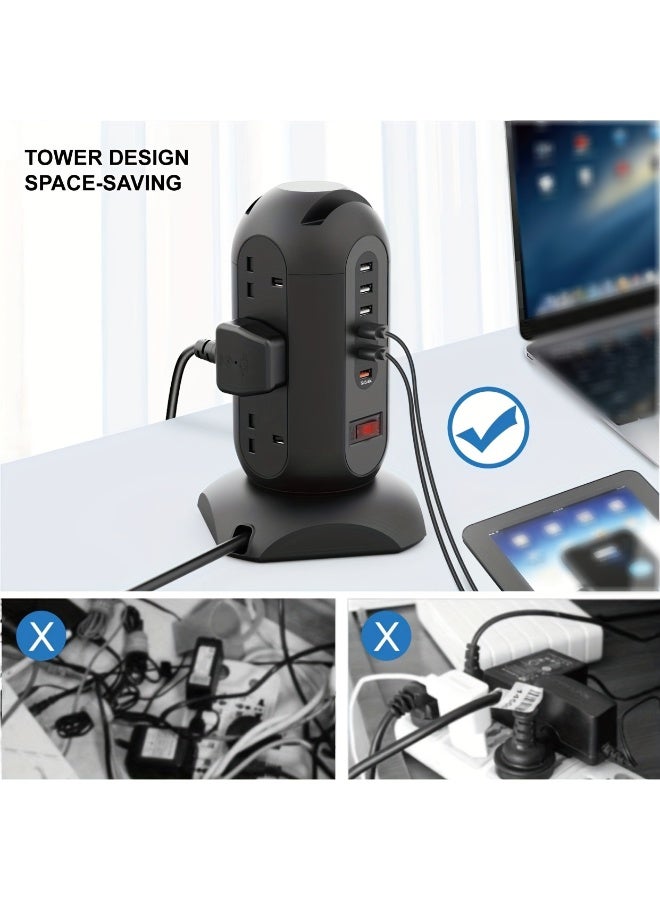 شريط طاقة 15 في 1 مع 9 منافذ تيار متردد، 6 منافذ USB-A، سلك تمديد 1.5 متر، تصميم دوار وحماية من الحمل الزائد - Image 4
