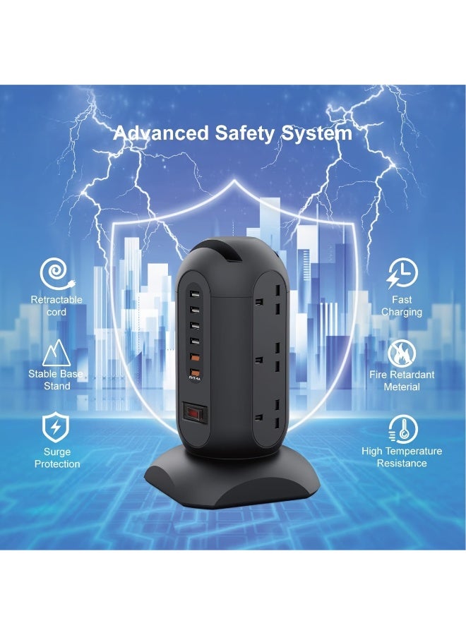 شريط طاقة 15 في 1 مع 9 منافذ تيار متردد، 6 منافذ USB-A، سلك تمديد 1.5 متر، تصميم دوار وحماية من الحمل الزائد - Image 2
