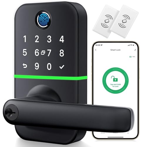 KUCACCI Keypad Smart Door Lock with Handle: Kucacci Keyless Entry Fingerprint Lock - Digital Code Handle with Keypad - Electronic Smart Knob for Front Door - Deadbolt Alternative with App - Easy Installation - Image 1