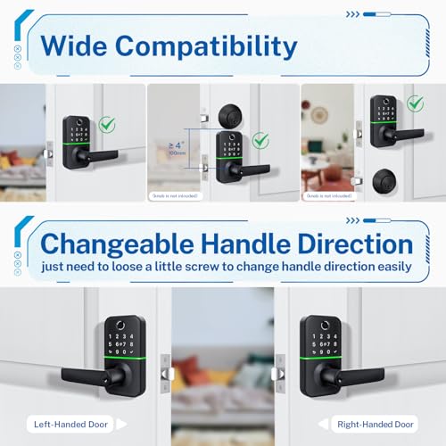 KUCACCI Keypad Smart Door Lock with Handle: Kucacci Keyless Entry Fingerprint Lock - Digital Code Handle with Keypad - Electronic Smart Knob for Front Door - Deadbolt Alternative with App - Easy Installation - Image 5