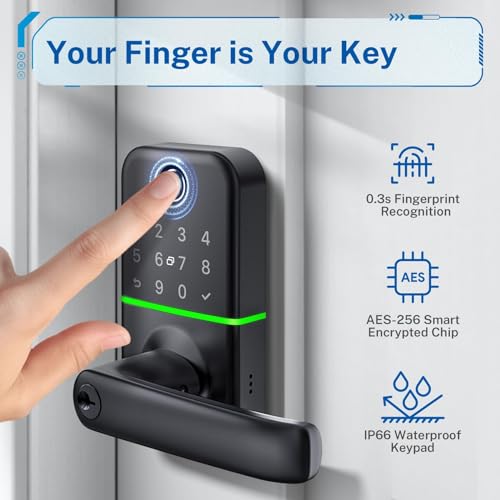 KUCACCI Keypad Smart Door Lock with Handle: Kucacci Keyless Entry Fingerprint Lock - Digital Code Handle with Keypad - Electronic Smart Knob for Front Door - Deadbolt Alternative with App - Easy Installation - Image 3