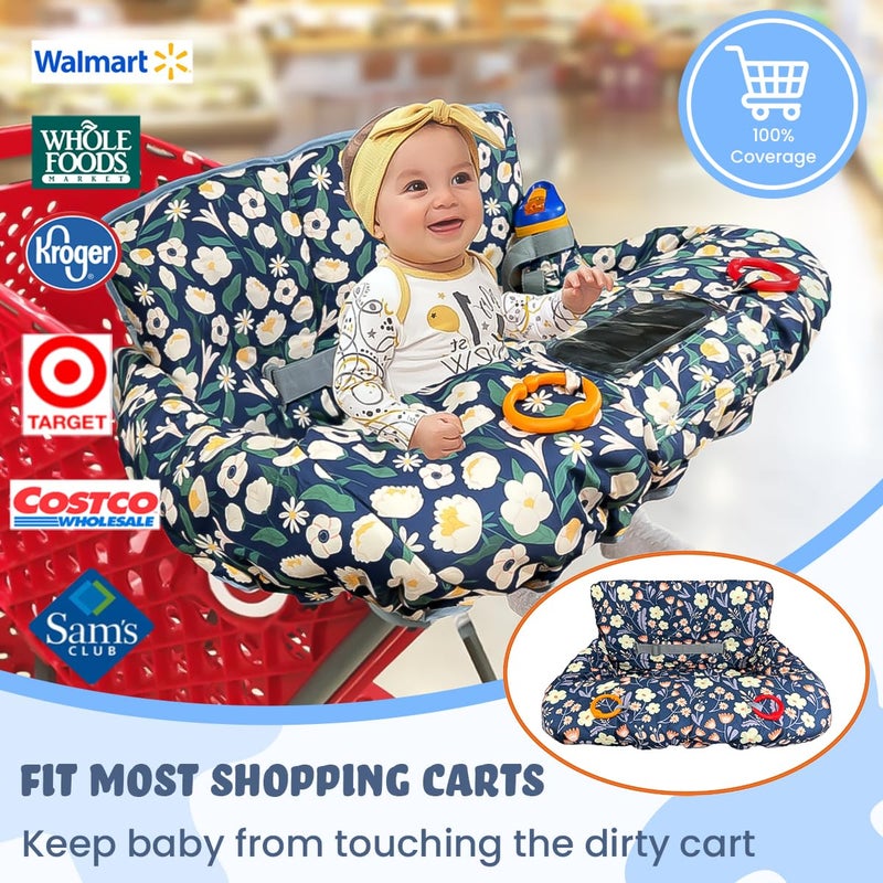JOWEY Shopping Cart Cover for Baby Grocery Cart Cover for Baby boy and Baby Girl, High Chair Cover for Baby and Toddler, Baby Registry Gift - Waterproof - Extra Large - Cotton - Double Sided (Green) - Image 4