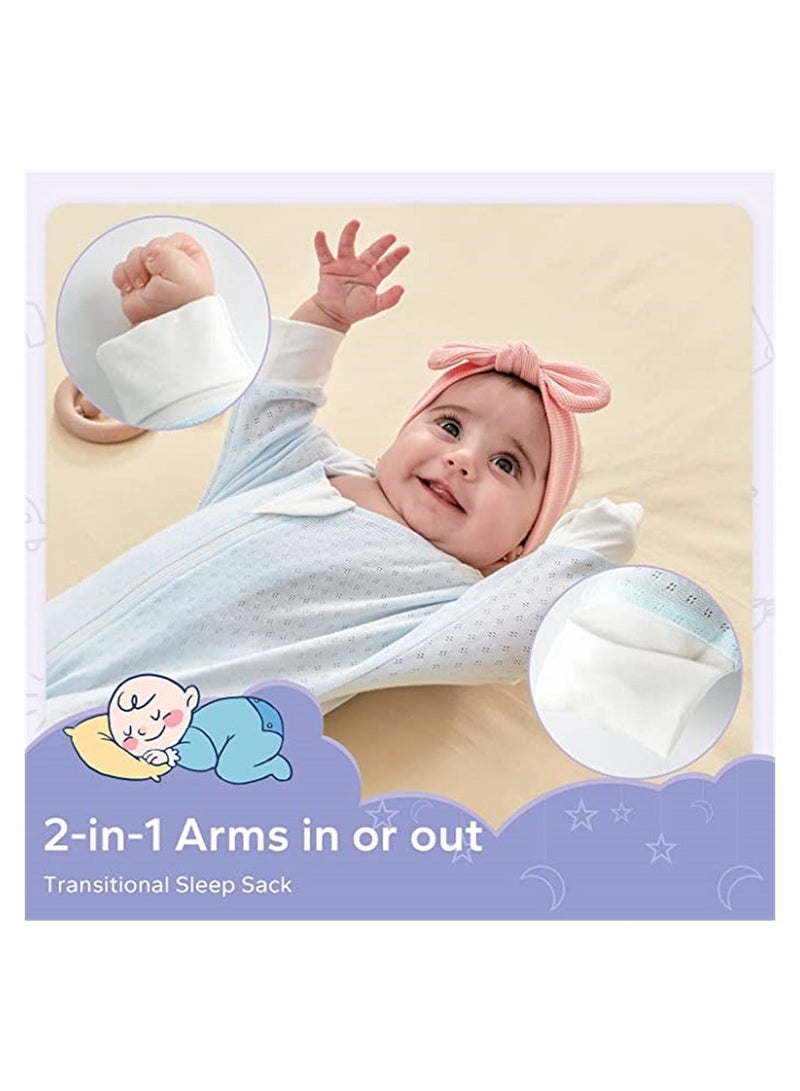 Y&D SYOSI Baby Cotton Sleeping Bag, Half-Long Sleeve Mesh Sleep Sack, Wearable Blanket with Hollowed Breathable Dots for Newborn, Light Blue  - Image 2