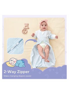 Y&D SYOSI Baby Cotton Sleeping Bag, Half-Long Sleeve Mesh Sleep Sack, Wearable Blanket with Hollowed Breathable Dots for Newborn, Light Blue  - Image 3