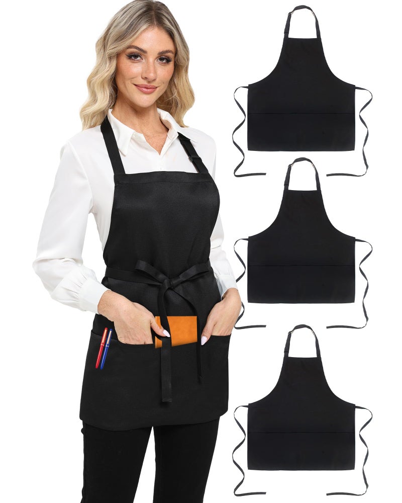 Argstar 3 Pack Short Aprons for Women with 3 Pockets, Chef Apron for Unisex, Waitress Apron for Kitchen Cooking Restaurant BBQ - Image 1