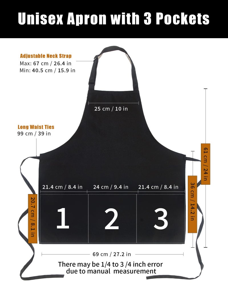 Argstar 3 Pack Short Aprons for Women with 3 Pockets, Chef Apron for Unisex, Waitress Apron for Kitchen Cooking Restaurant BBQ - Image 2