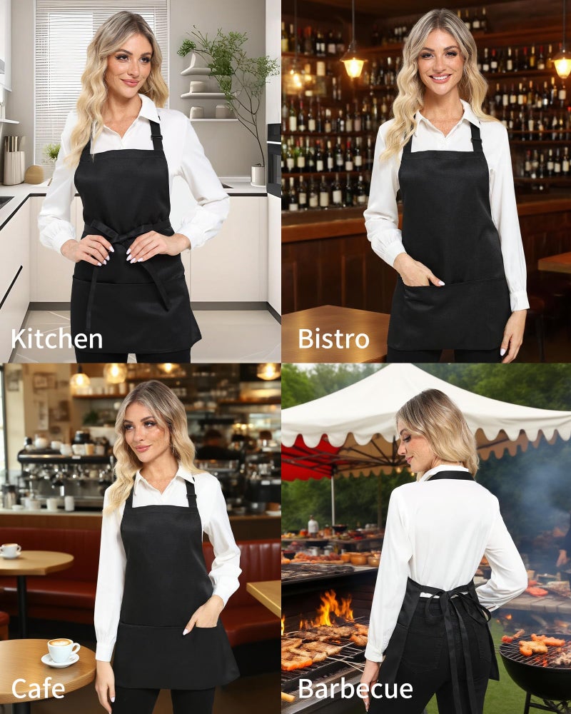Argstar 3 Pack Short Aprons for Women with 3 Pockets, Chef Apron for Unisex, Waitress Apron for Kitchen Cooking Restaurant BBQ - Image 3