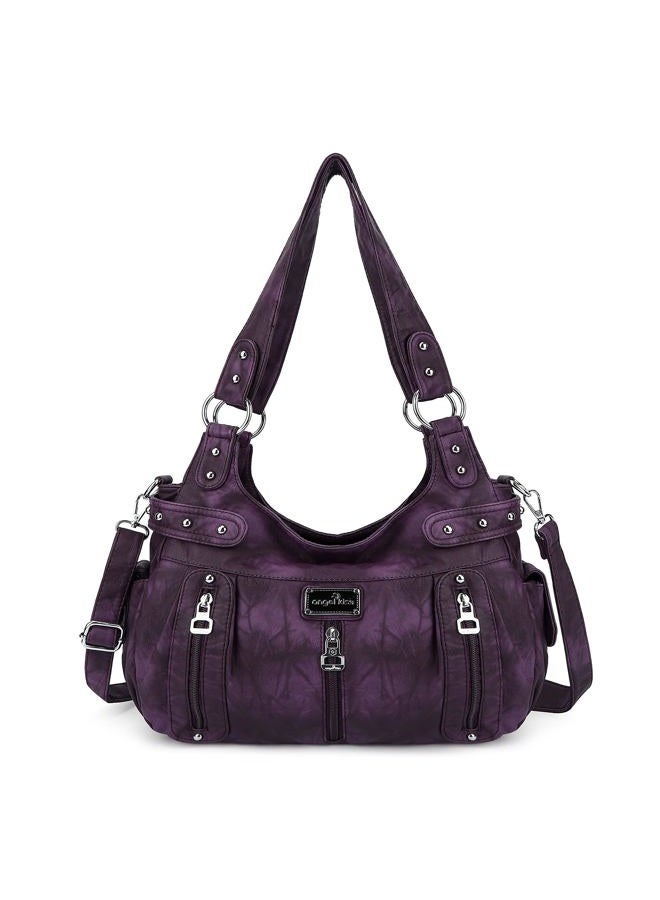 Angel Kiss Large Purses and Handbags for Women Washed Faux Leather Crossbody Hobo Satchel Shoulder Handbag Tote Purse, G-purple, X-Large - Image 1