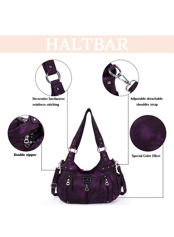 Angel Kiss Large Purses and Handbags for Women Washed Faux Leather Crossbody Hobo Satchel Shoulder Handbag Tote Purse, G-purple, X-Large - Image 5