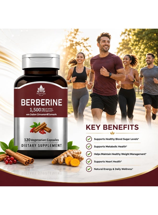 Nutrivya Berberine 1,500mg with Ceylon Cinnamon & Turmeric | 120 Vegetarian Capsules | Non-GMO | Gluten Free - Image 4