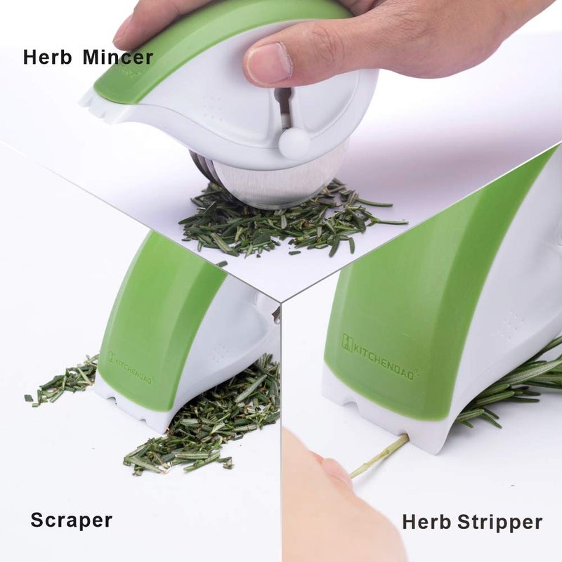 KITCHENDAO 3-in-1 Herb Chopper Mincer Roller Cutter Slicer, Leaf Stripper, Scraper- Retractable for Safe Storage, Detachable for Easy Cleaning, 4 Sharp Stainless Steel Blades, Soft-touch Handle - Image 2