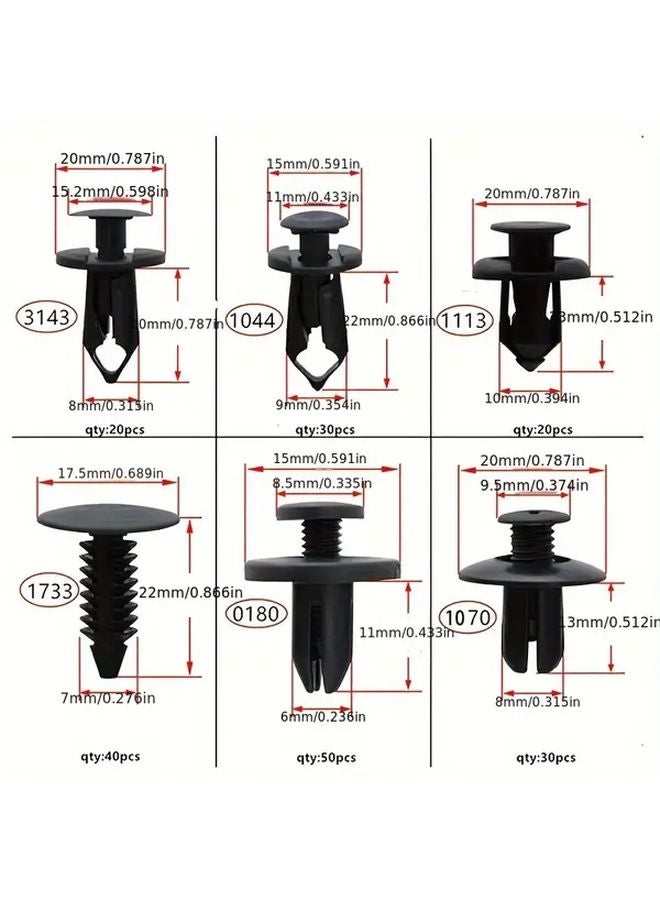 190 قطعة مشابك تثبيت للسيارة، 6 مقاسات، مسامير بلاستيكية، لوحات رذاذ الطين، واقيات الصدمات، دبابيس تثبيت بمواد البولي بروبيلين - Image 1