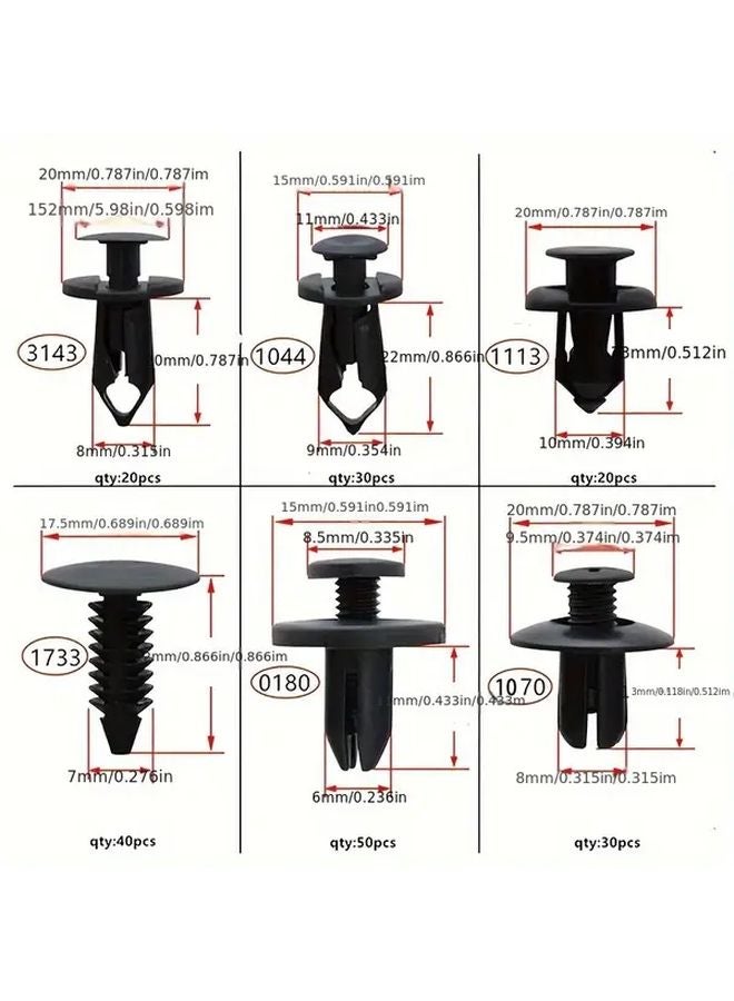 190 قطعة مشابك تثبيت للسيارة، 6 مقاسات، مسامير بلاستيكية، لوحات رذاذ الطين، واقيات الصدمات، دبابيس تثبيت بمواد البولي بروبيلين - Image 3