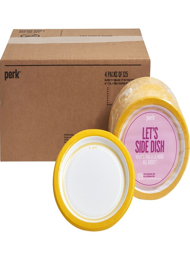 Perk Staples PK54328CT Paper Plates, 6, Yellow/White, 500/Carton - Image 1