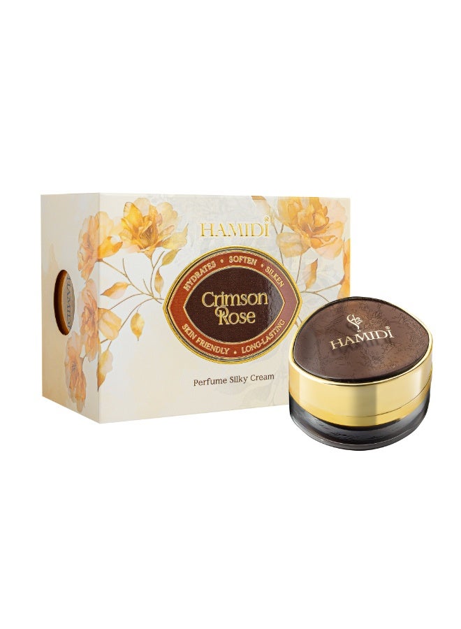 Hamidi Crimson Rose Silky Cream Solid Perfume 15g, 0% Alcohol, Hydrating Gel Fragrance with Damask Rose, Peach, Blackcurrant, Vanilla, Musk & Amber, Lightweight Mousse Texture - Image 1