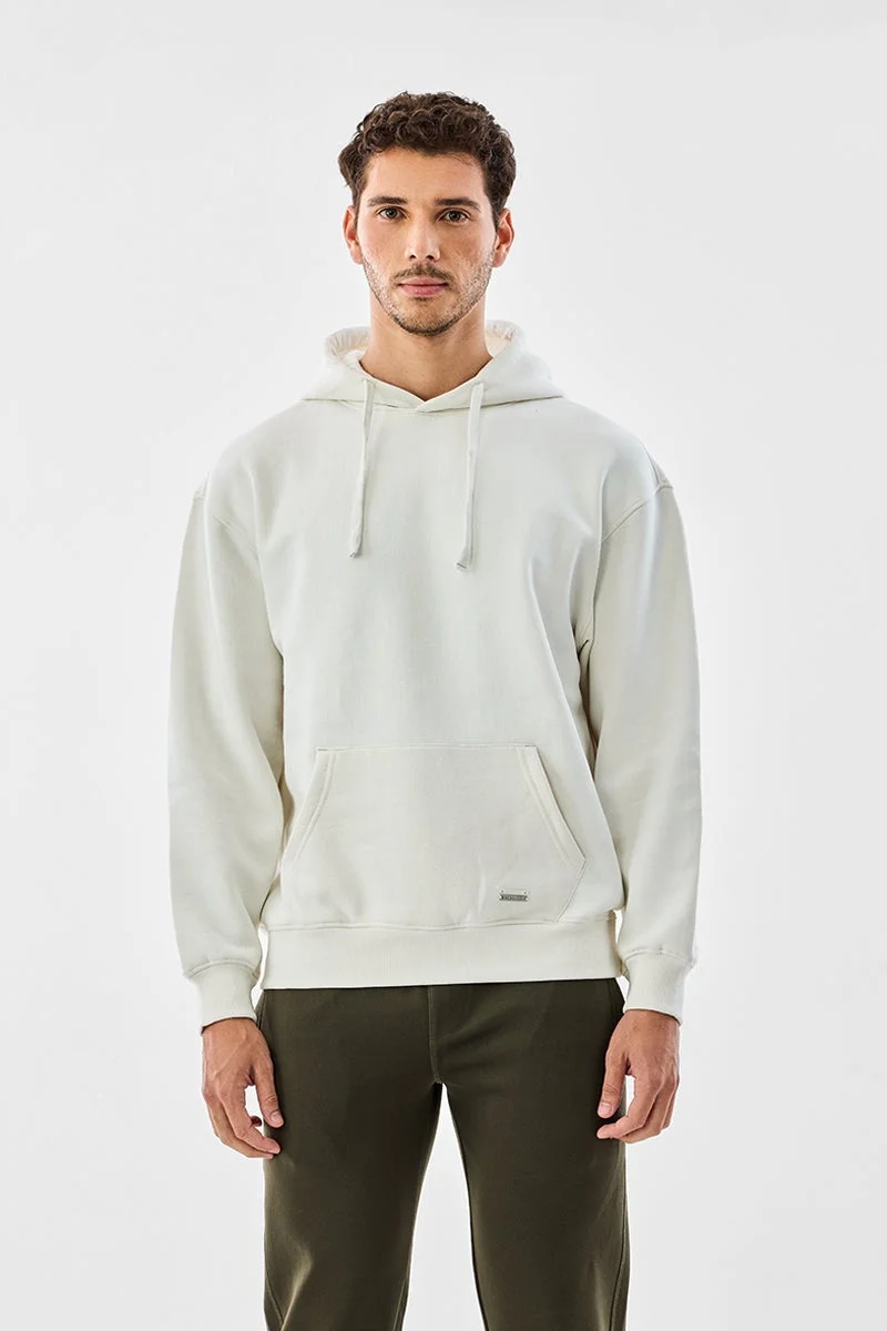 SNITCH Off-White Solid Long Sleeve Relaxed Hoodie