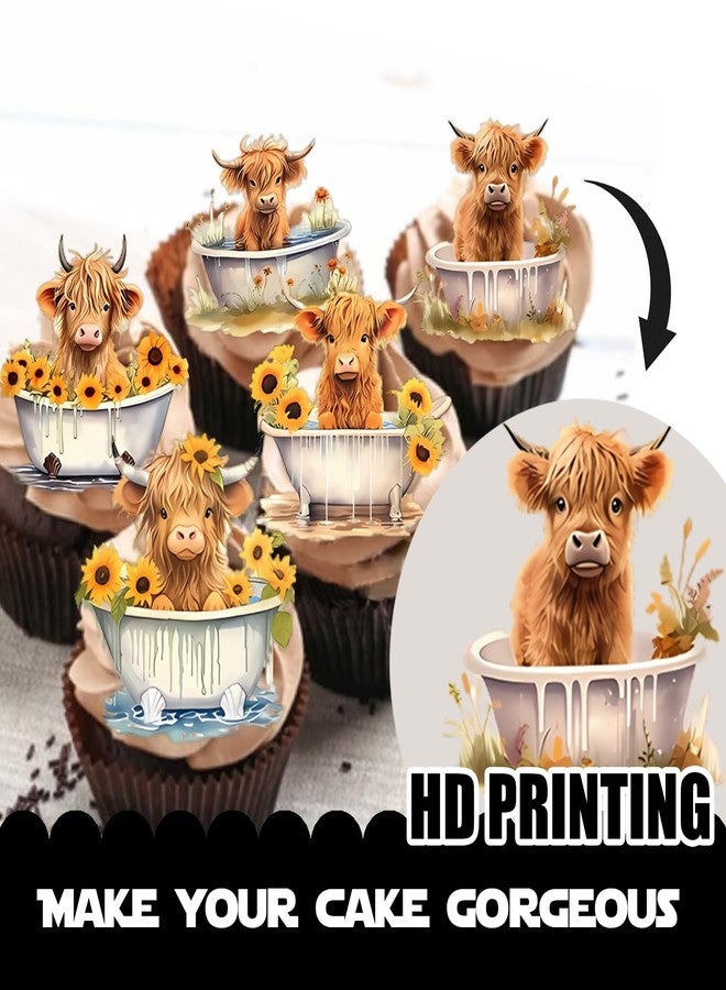 LETLIMIT 18pcs Brown Glitter Highland Cow Dessert Cupcake Topper Pick for Country Western Bull Riding Bull Rider Competition Theme Decor Supplies Baby Shower Boys Girls Birthday Party Decorations - Image 3