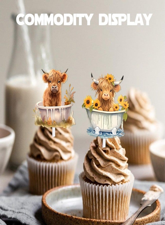 LETLIMIT 18pcs Brown Glitter Highland Cow Dessert Cupcake Topper Pick for Country Western Bull Riding Bull Rider Competition Theme Decor Supplies Baby Shower Boys Girls Birthday Party Decorations - Image 5