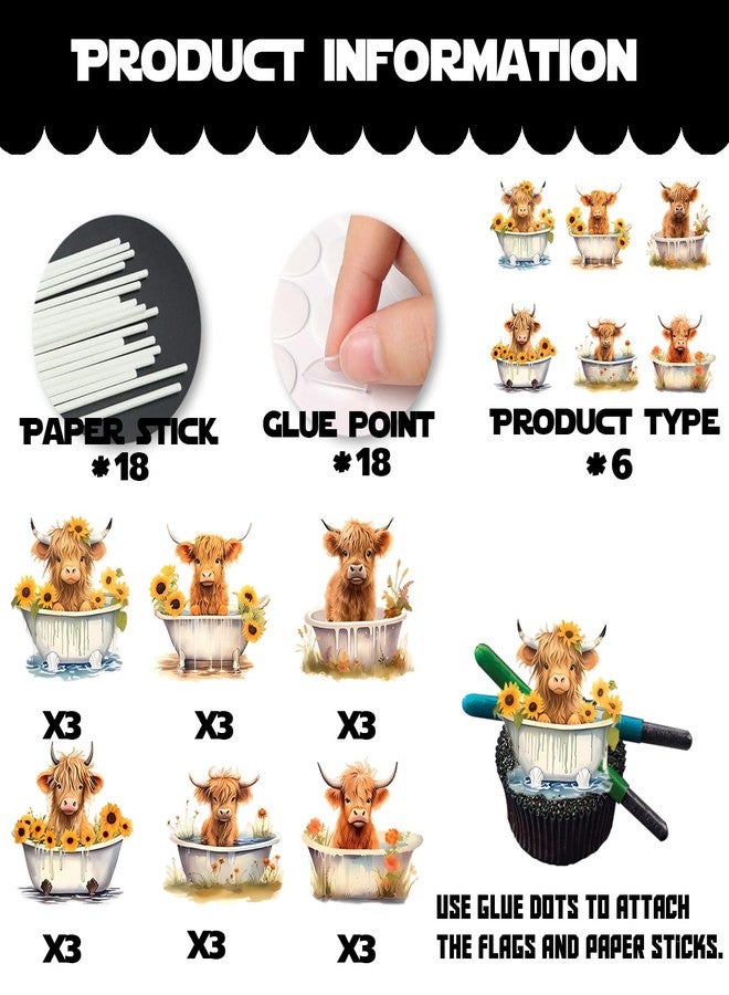 LETLIMIT 18pcs Brown Glitter Highland Cow Dessert Cupcake Topper Pick for Country Western Bull Riding Bull Rider Competition Theme Decor Supplies Baby Shower Boys Girls Birthday Party Decorations - Image 4
